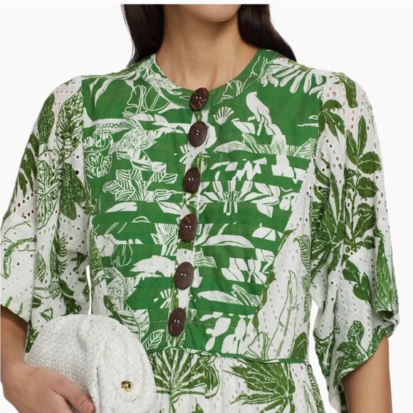 NWOT Farm Rio Green Forest Soul Short Sleeve Midi Dress Size XL - Picture 2 of 9